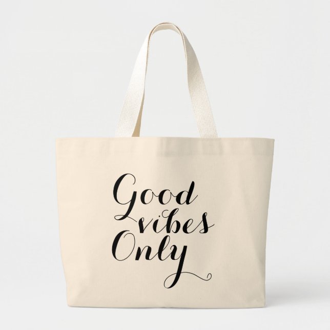 Grand Tote Bag Good Vibes Seulement Heureuse Typographie De Mise  (Devant)