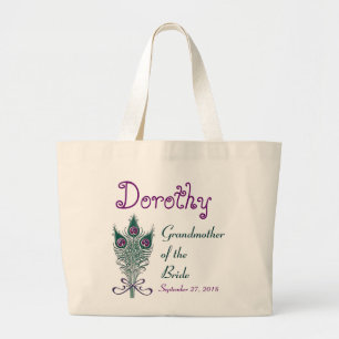 Grand Tote Bag Grand-mère du pourpre turquoise de paon de jeune