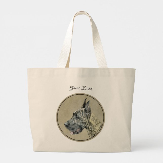 Grand Tote Bag Grande Dane Peinture Brindle Original Pet Dog Art (Dos)