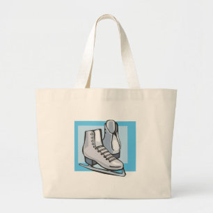 Grand Tote Bag graphique de patins à glace blanche