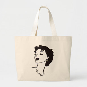 Grand Tote Bag Graphique français noir et blanc de visage vintag