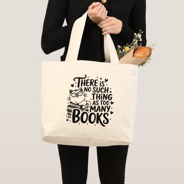 Grand Tote Bag Graphique Jamais Trop De Livres (Devant (produit))