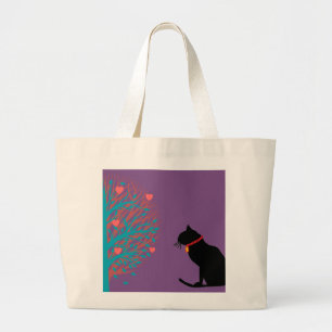 Grand Tote Bag Graphique lilas enorme Fourre-tout de chat noir