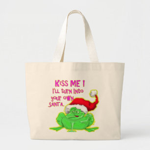 Grand Tote Bag Grenouille avec chapeau de Père Noël Drôle de dire