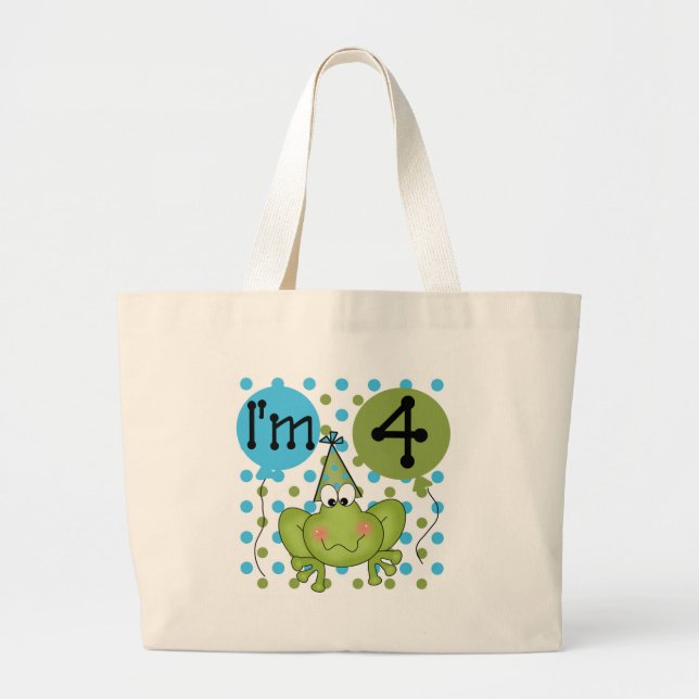 Grand Tote Bag Grenouille bleue 4e anniversaire Tshirts et cadeau (Devant)