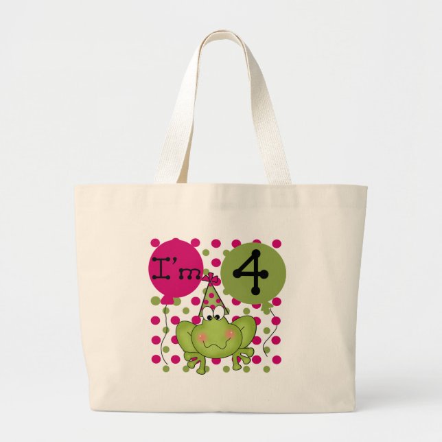 Grand Tote Bag Grenouille rose 4e anniversaire Tshirts et cadeaux (Devant)