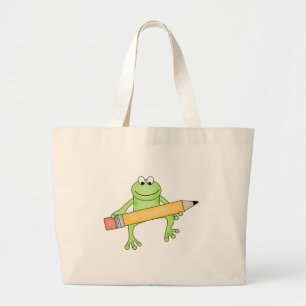 Grand Tote Bag Grenouille verte avec le crayon