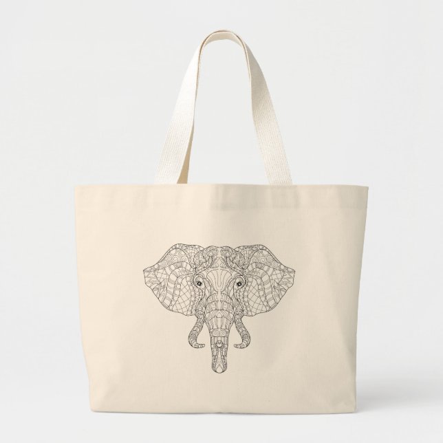 Grand Tote Bag Griffonnage 2 de tête d'éléphant (Devant)