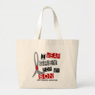 Grand Tote Bag Gris d'usage du diabète I pour mon fils 37
