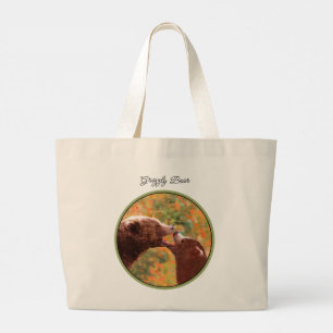 Grand Tote Bag Grizzly Bear Mère et Cub Peinture Faune Art