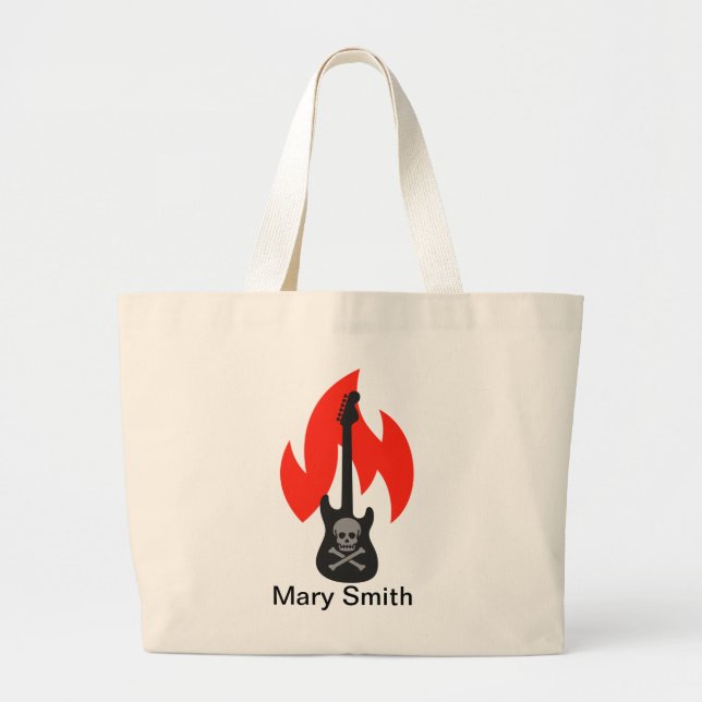 Grand Tote Bag Guitare crâne et flamme (Devant)