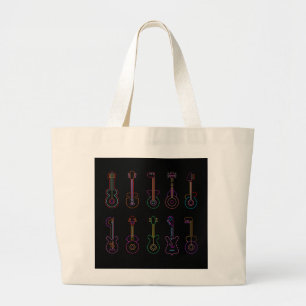 Grand Tote Bag Guitares Neon avec arrière - plan noir