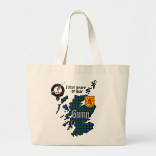 Grand Tote Bag Gunn Clan Badge et Tartan Map of Scotland