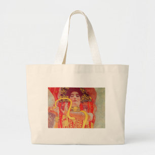 Grand Tote Bag Gustav Klimt Red Woman Gold Snake Peinture