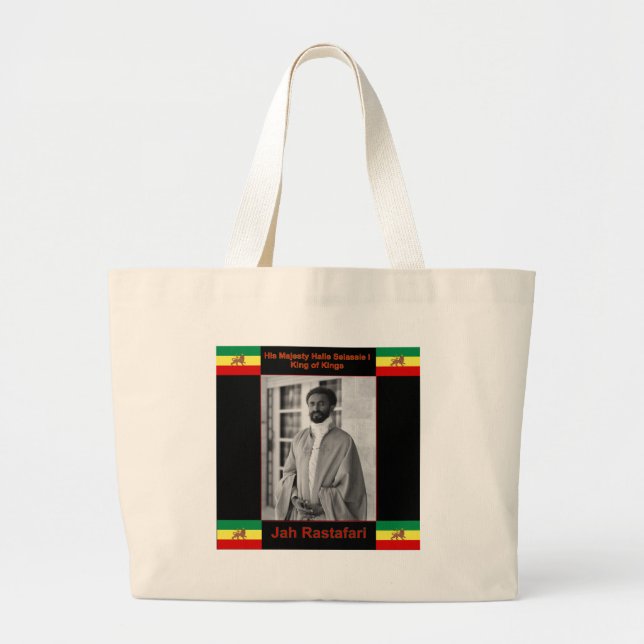 Grand Tote Bag Haile Selassie le lion de Judah, Jah Rastafari (Devant)