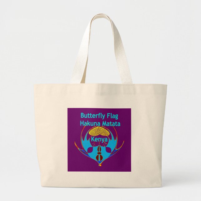 Grand Tote Bag Hakuna Matata Kenya - Papillons d'art Imprimer/Gra (Devant)