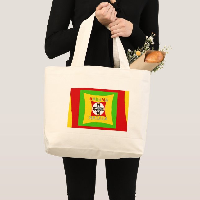 Grand Tote Bag Hakuna Matata Rasta Couleur Rouge Vert Doré (Devant (produit))