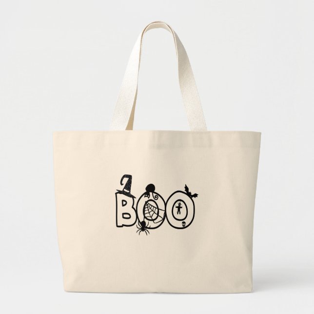 Grand Tote Bag Halloween Boo avec sorcières Casquette Black Cat S (Devant)