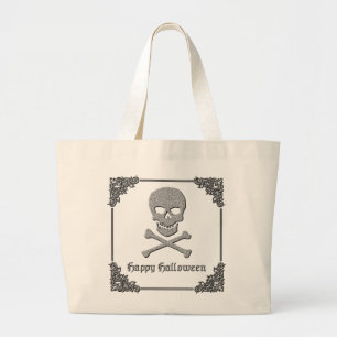 Grand Tote Bag Halloween crâne et os croisés