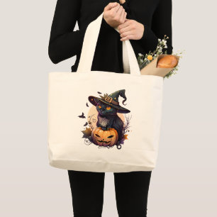Grand Tote Bag Halloween de chats noirs mignons