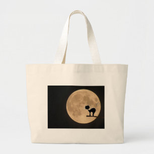 Grand Tote Bag Halloween gothique chat noir avec pleine lune
