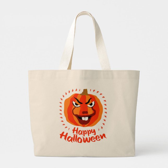 Grand Tote Bag 🎃 Halloween heureux - Drôle, Effrayant et Citroui (Dos)
