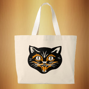 Grand Tote Bag Halloween Vintage Chat Face