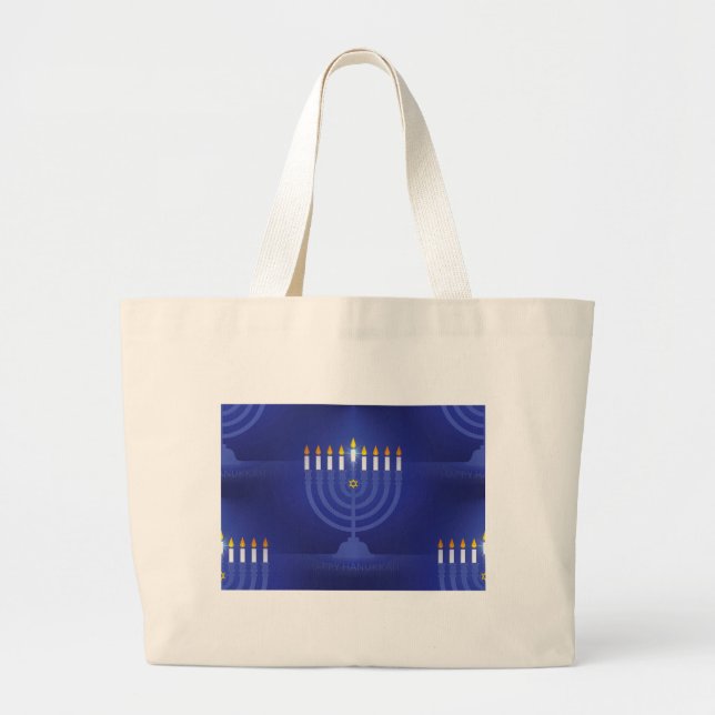 Grand Tote Bag hanoukka heureuse bleue (Devant)