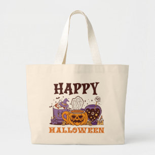 Grand Tote Bag Happy Halloween café brasse