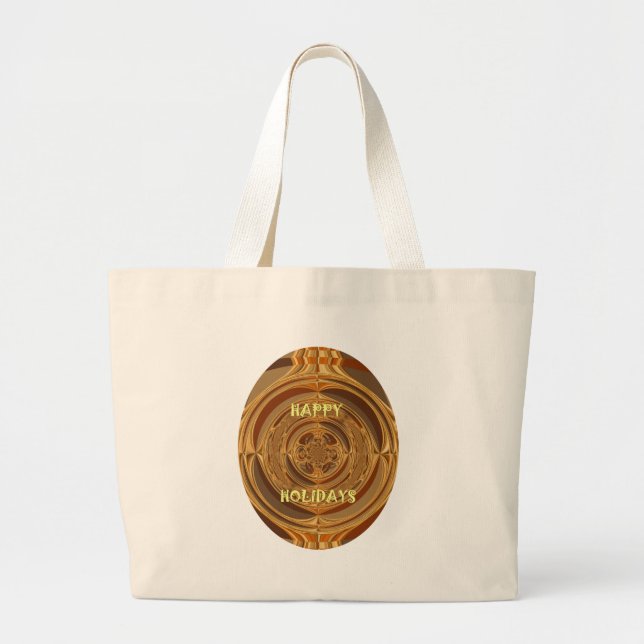 Grand Tote Bag Happy Holidays Circle Art Print/Design (Devant)