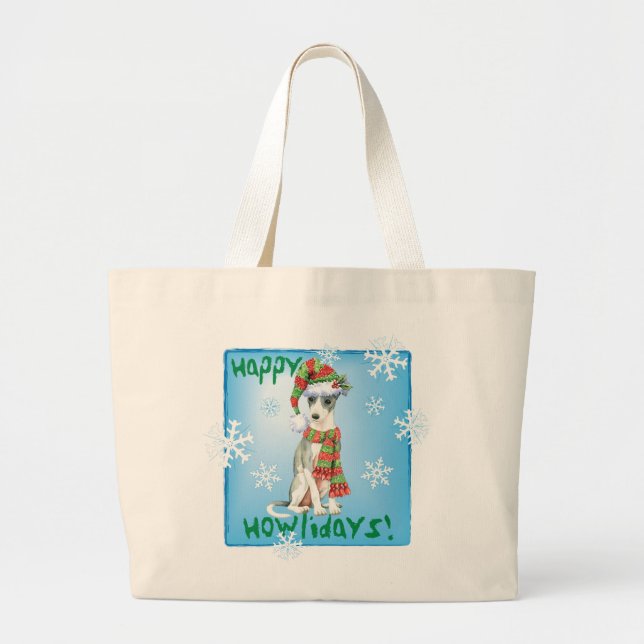 Grand Tote Bag Happy Howlidays Italien Greyhound (Devant)