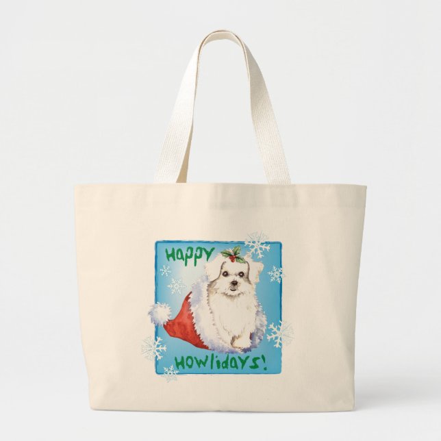 Grand Tote Bag Happy Howlidays Maltese (Devant)