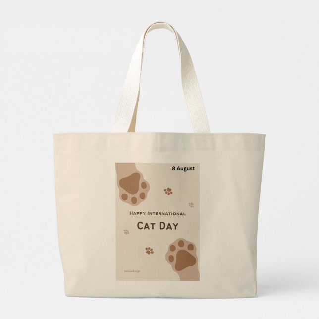 Grand Tote Bag happy international cat day cute paw print design (Dos)