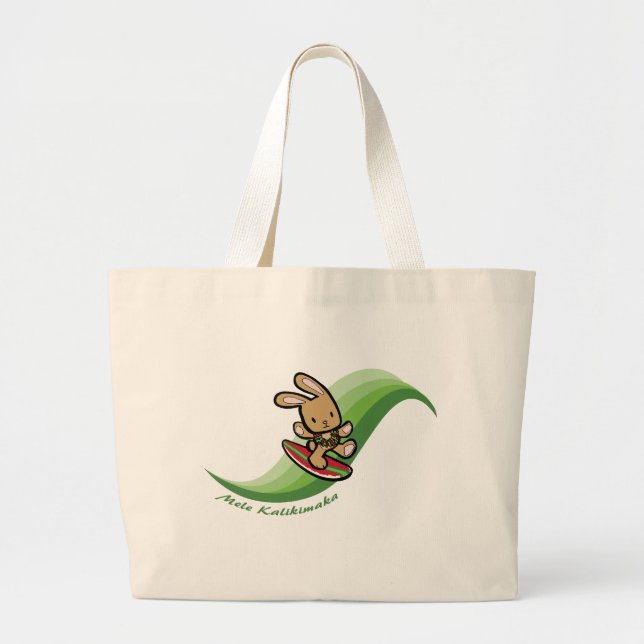 Grand Tote Bag Hawaiian Surfing Bunny Holiday Green Cartoon Band (Devant)
