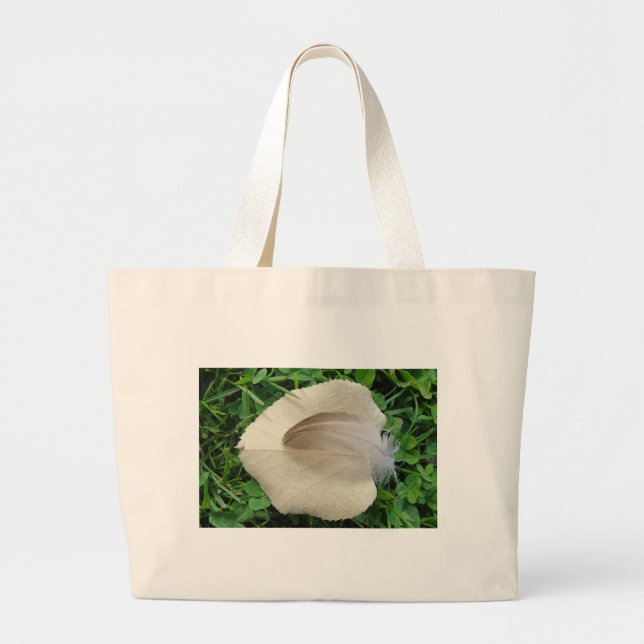 Grand Tote Bag Hellbraune Feder auf hellbeigem Blatt (Devant)