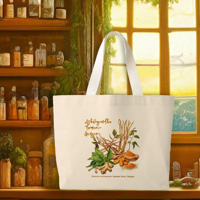 Grand Tote Bag Herbal Fourre-tout Ashwagandha Turmeric Ginger (Créateur téléchargé)