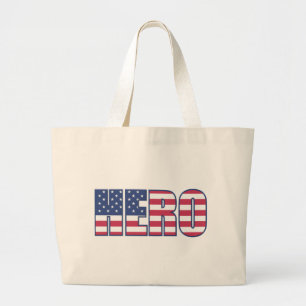 Grand Tote Bag Hero américain Drapeau Étoiles rayures rouge blanc