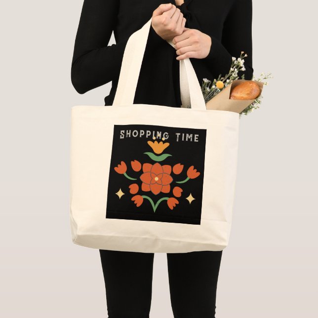 Grand Tote Bag Heure d'achat personnalisée Image de fleur de text (Devant (produit))
