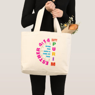 Grand Tote Bag HEUREUX PURIM Esther 4:14 Pour Un Temps Tel Que Ce