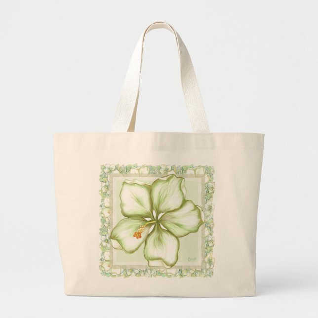 Grand Tote Bag Hibiscus & dentelle BLANC (Devant)