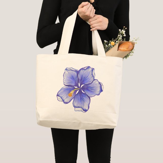 Grand Tote Bag hibiscus & dentelle BLEU (Devant (produit))