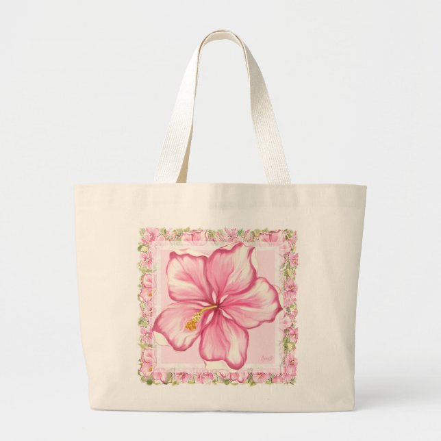 Grand Tote Bag hibiscus & dentelle PINK (Devant)