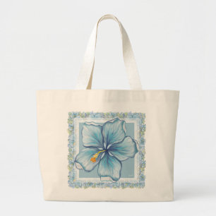 Grand Tote Bag Hibiscus & dentelle TURQUOISE