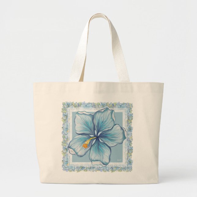 Grand Tote Bag Hibiscus & dentelle TURQUOISE (Devant)