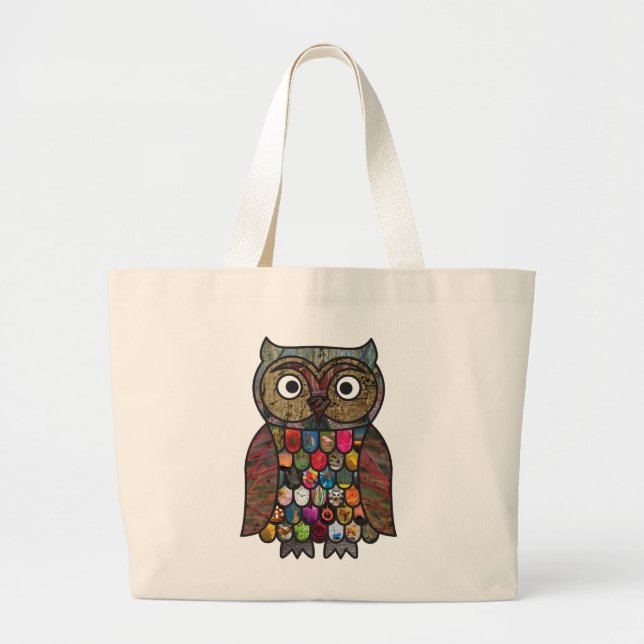 Grand Tote Bag Hibou de patchwork (Devant)