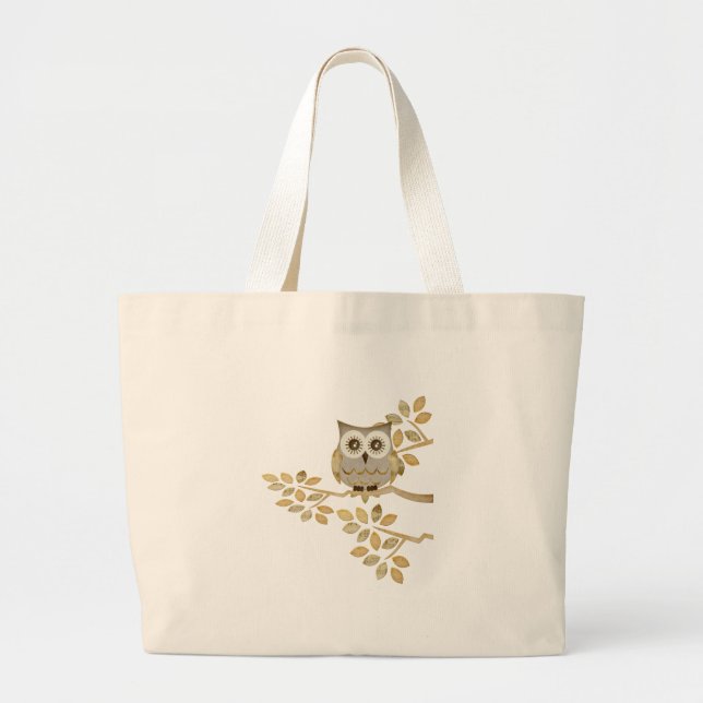 Grand Tote Bag Hibou large de yeux dans l'arbre (Devant)