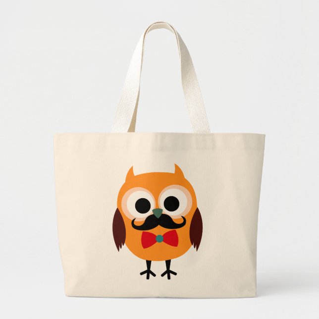 Grand Tote Bag Hibou masculin avec la moustache noire (Devant)