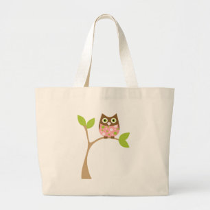 Grand Tote Bag Hibou rose de bébé