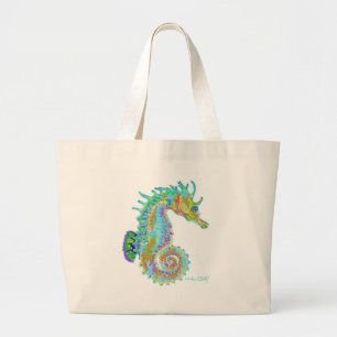 Grand Tote Bag Hippocampe Fourre-tout d'arc-en-ciel