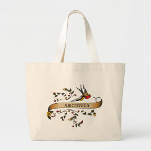 Grand Tote Bag Hirondelle et rouleau avec des archives